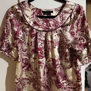 BCBGMaxAzria Burgundy and Cream Blouse